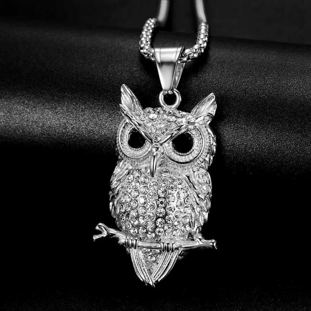 Iced Out Owl Gold Pendant Necklace