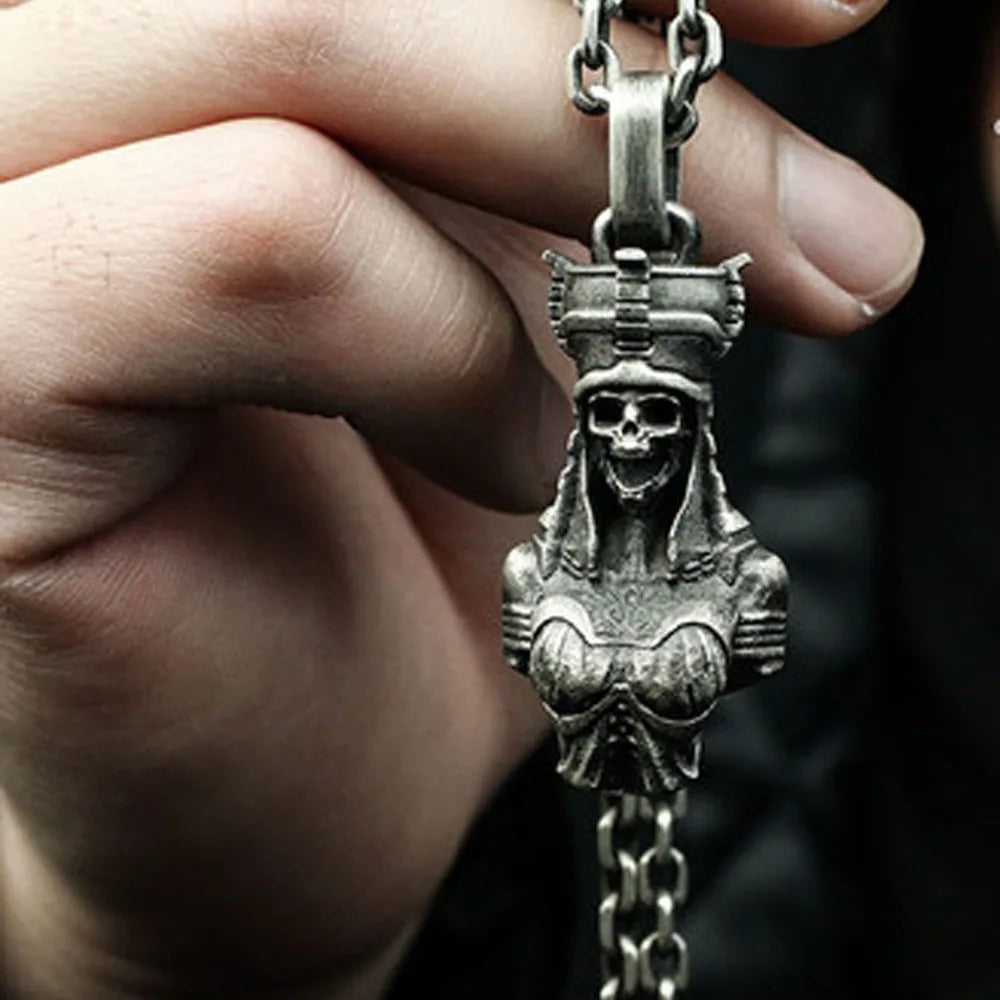 Simple Fashion Trend Ancient Greek Cleopatra Demon Queen Pharaoh Couple Necklace Street Party Vintage Skull Pendant