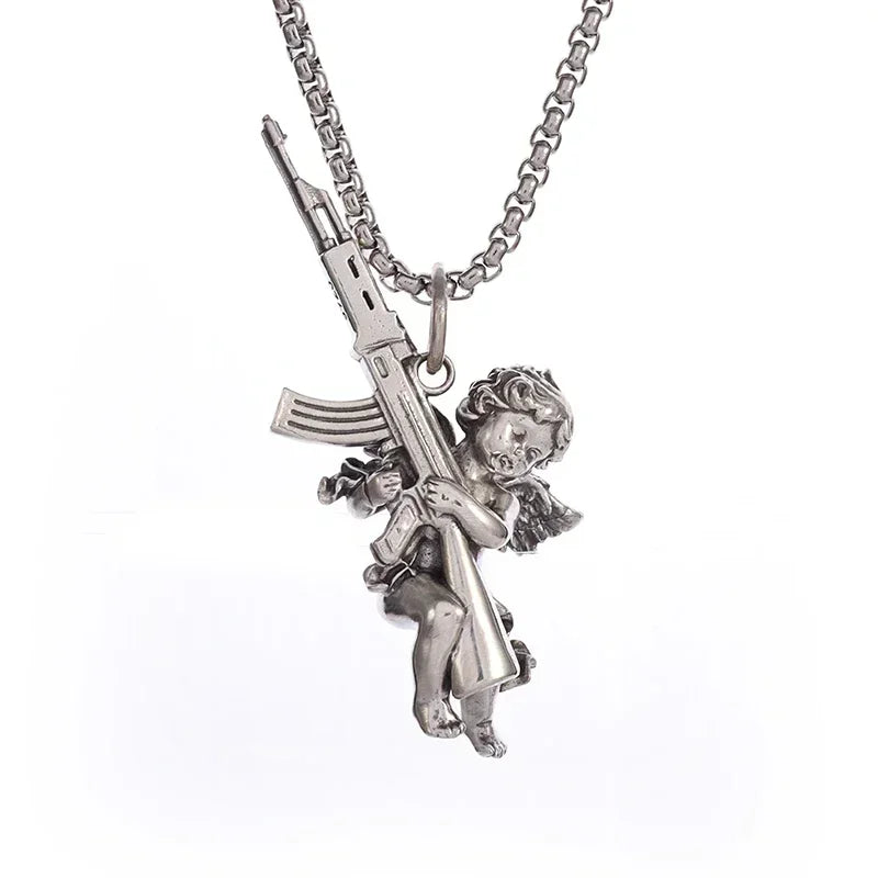 Retro Gothic Golden Cross Skull Pendant Necklace for Men Fashion Party Rock Motorcycle Riding Punk Jewelry Gift