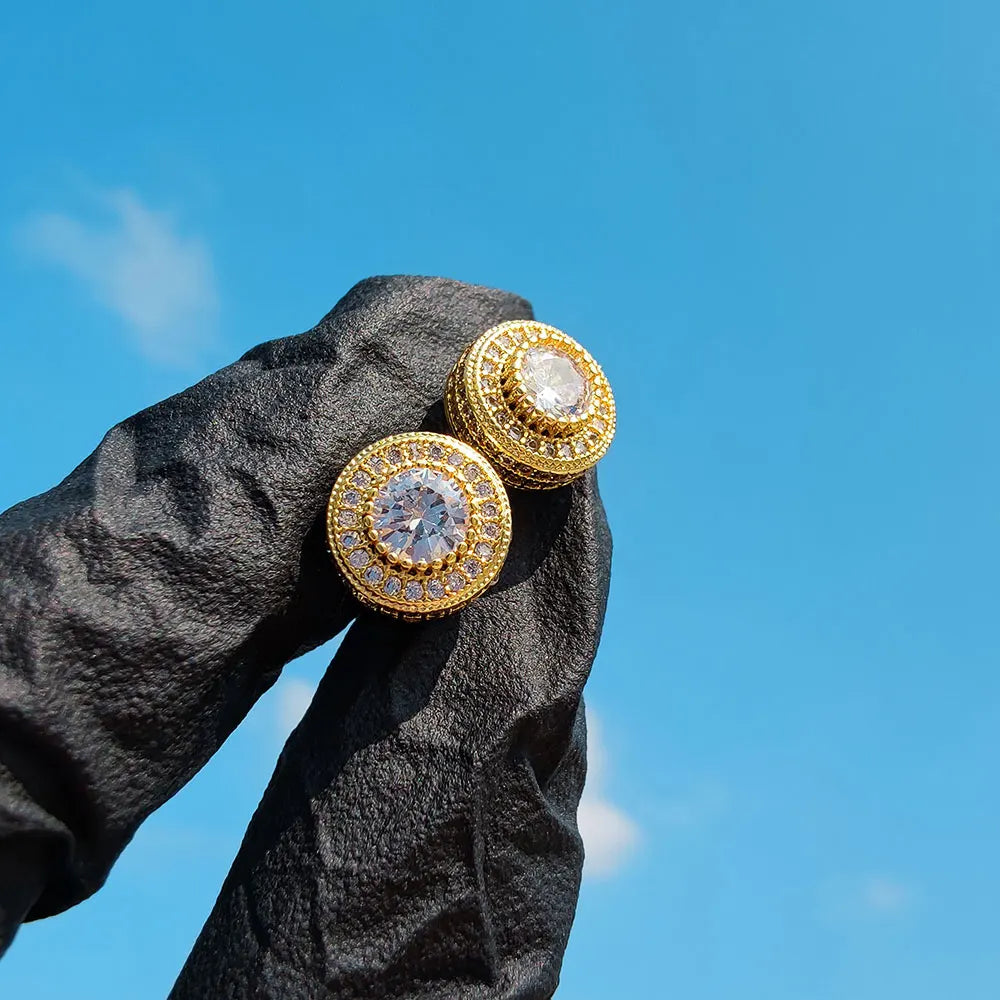 Iced Out Round CZ Stud Earrings Stainless Steel