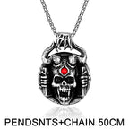 Vintage Horned Satan Skull Pendant Necklace — Stainless Steel