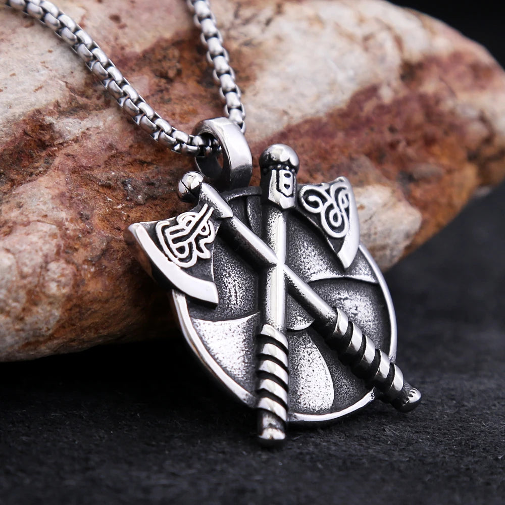 Viking Double Axe Pendant — Stainless Steel