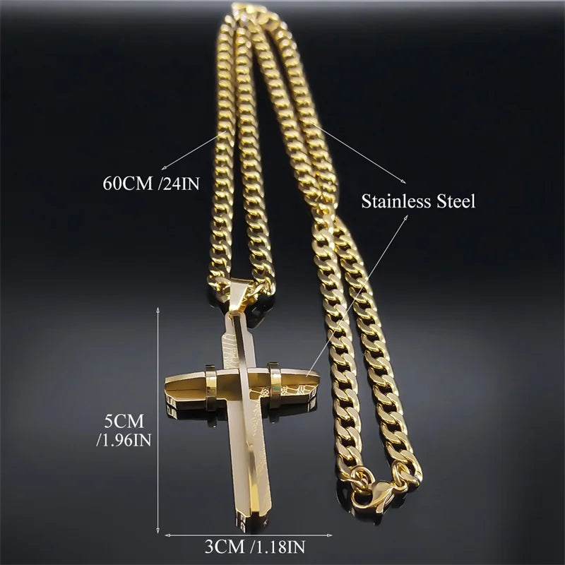Cross Crucifix Gold Pendant Long