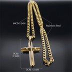 Cross Crucifix Gold Pendant Long