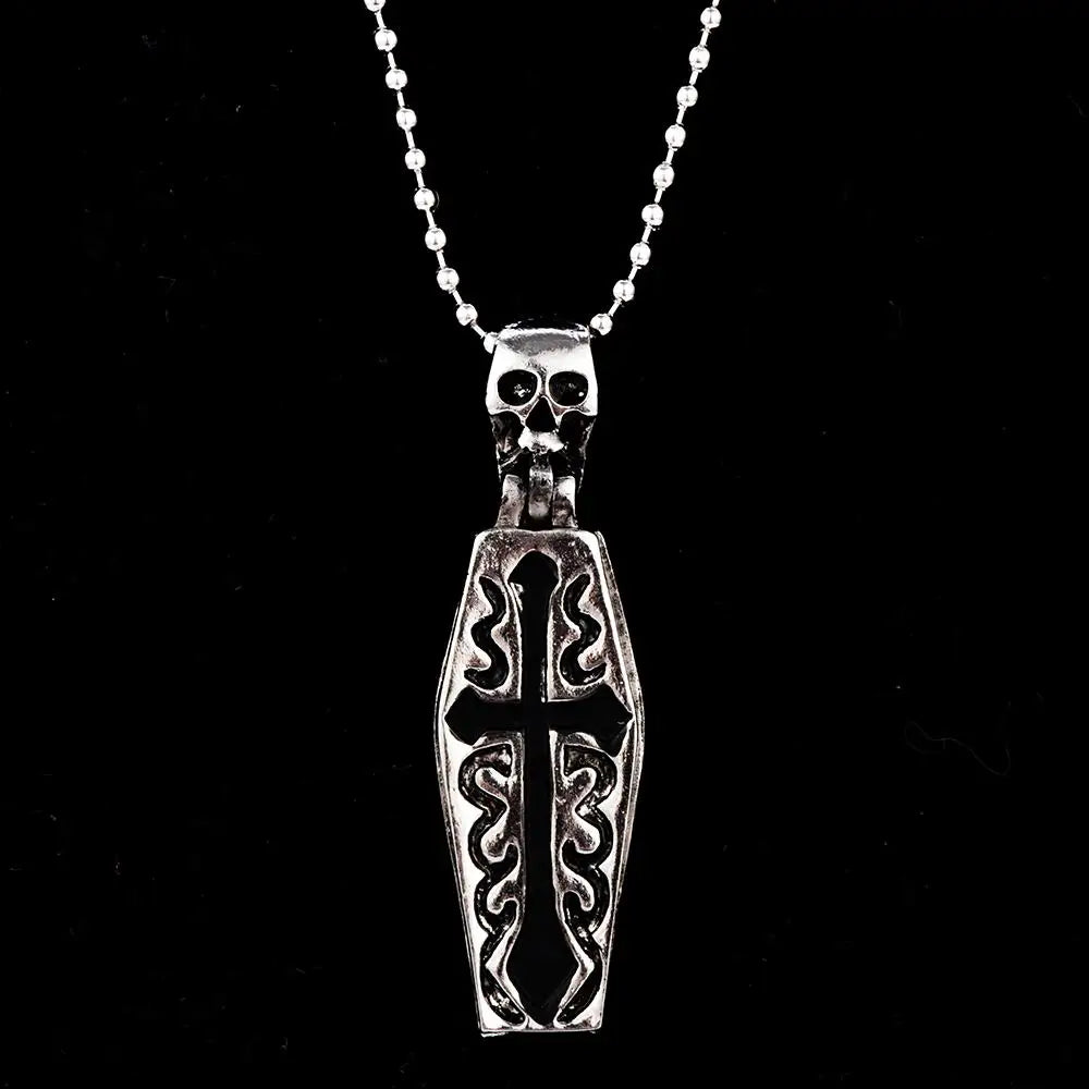 Skeleton Coffin Steampunk Cross Necklace — Stainless Steel