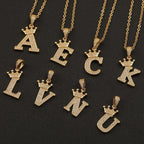 Crown Initial Letter Pendant Necklace — Copper