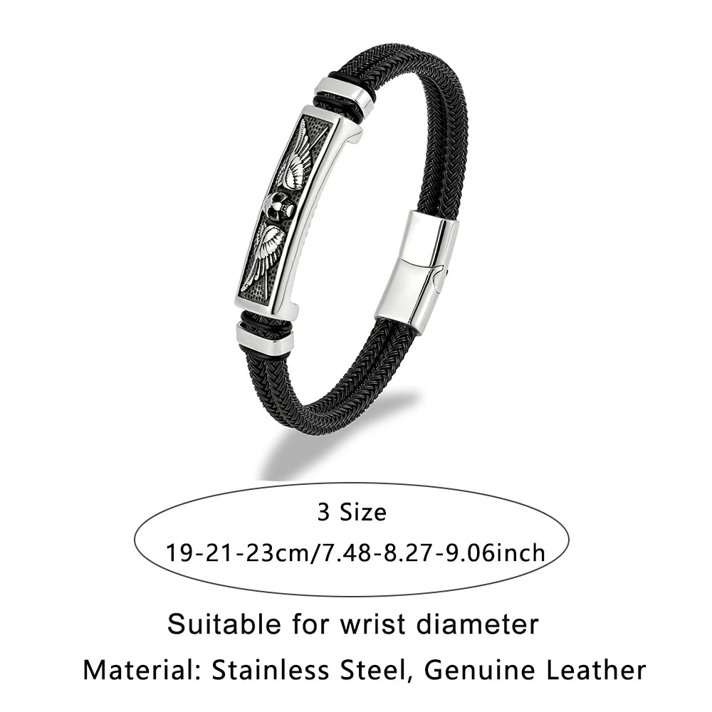 Wire Rope Skull Wings Bracelet — Stainless Steel