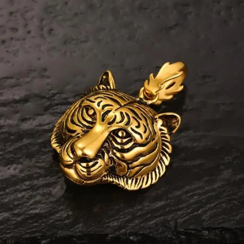 Domineering Tiger Head Pendant Men\\\'s Fashion Animal Tiger Necklace Punk Hip-Hop Trend Casual Jewelry Boyfriend Gift