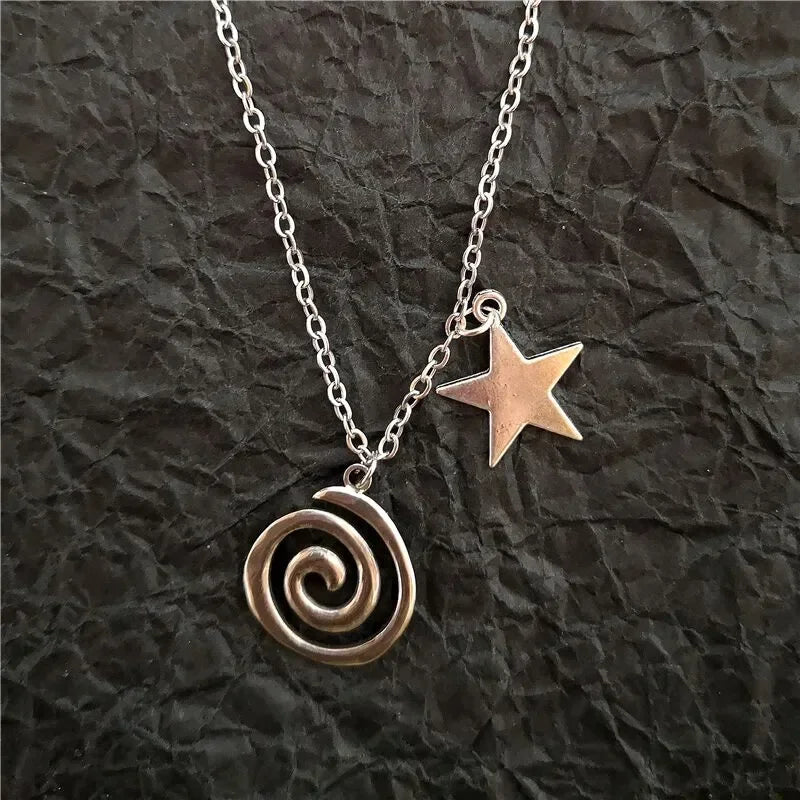Spiral Vortex Pentagram Pendant — Silver