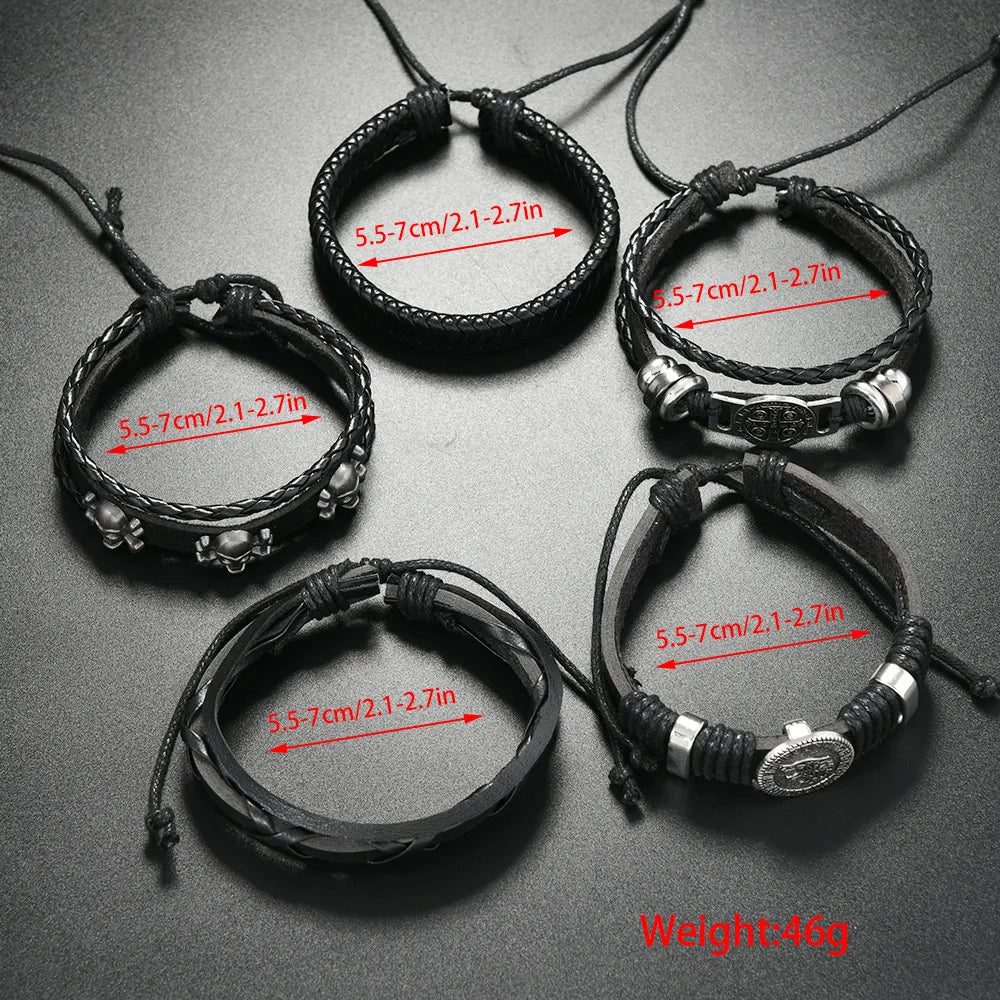 Fashion Vintage Multi Layer Men’s Bracelets Cross Bone Skull Head Retro Scripture Wolf Head Punk Style Leather Bracelets Gifts