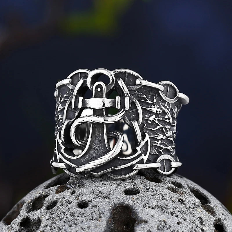 Viking Anchor Totem Ring for Men — Stainless Steel