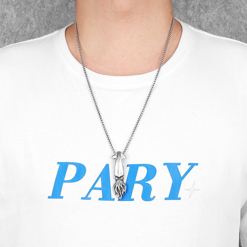 Squid Pendants Men Simple Necklaces 316L Stainless Steel Deep Sea Squid Chains Punk Rock Punk for Friend Male Jewelry