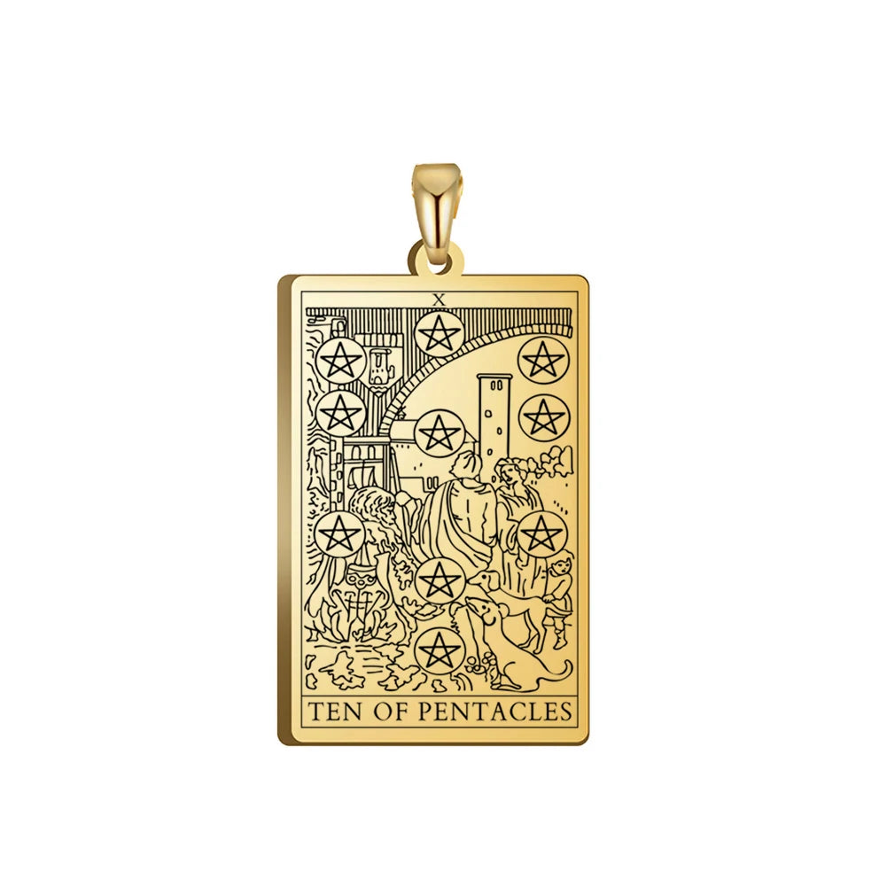 Dawapara Pentacles Tarot Card Pendant for Necklace Stainless Steel Golden Black Jewelry Accessories Charms Pendants