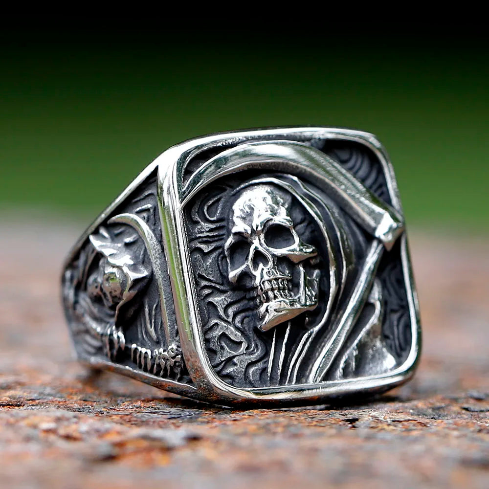 Death Sickle Skull Ring — 316L Stainless Steel