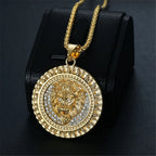Iced Out Lion Head Round Pendant — Two-Tone