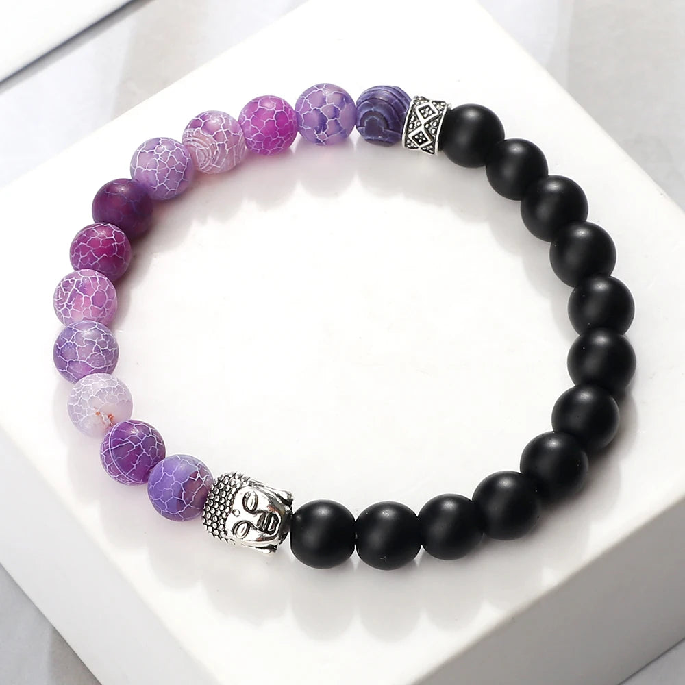 Tibetan Buddha Head Bracelets 8MM Natural Stone Tiger Eye Lava Beads Bangles For Women Men Fashion Couple Prayer