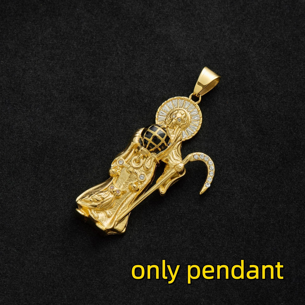 Scythe Death Skull Pendant — Stainless Steel
