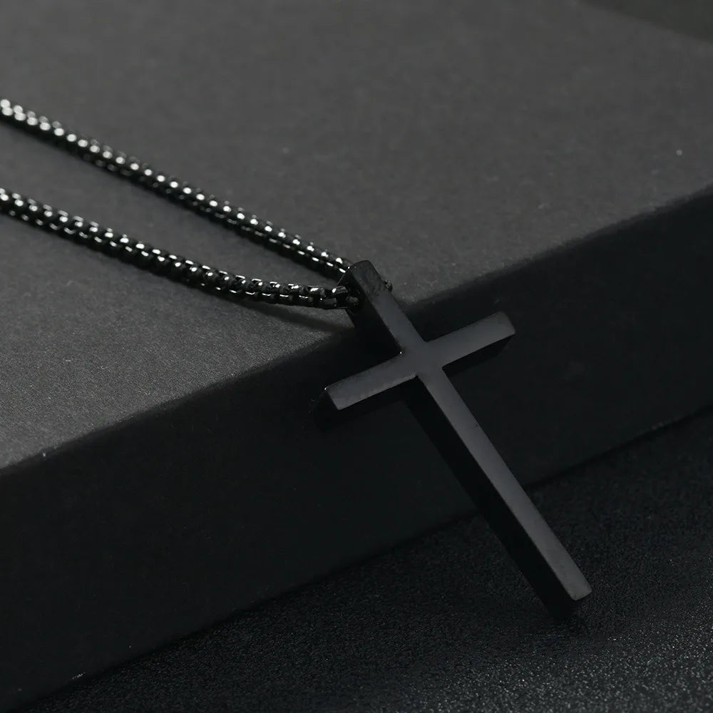 Stainless Steel Cross Necklace for Men Boys,Silver Color Plain Cross Pendant Collar,Hiphop Classic Punk Jewelry Gift