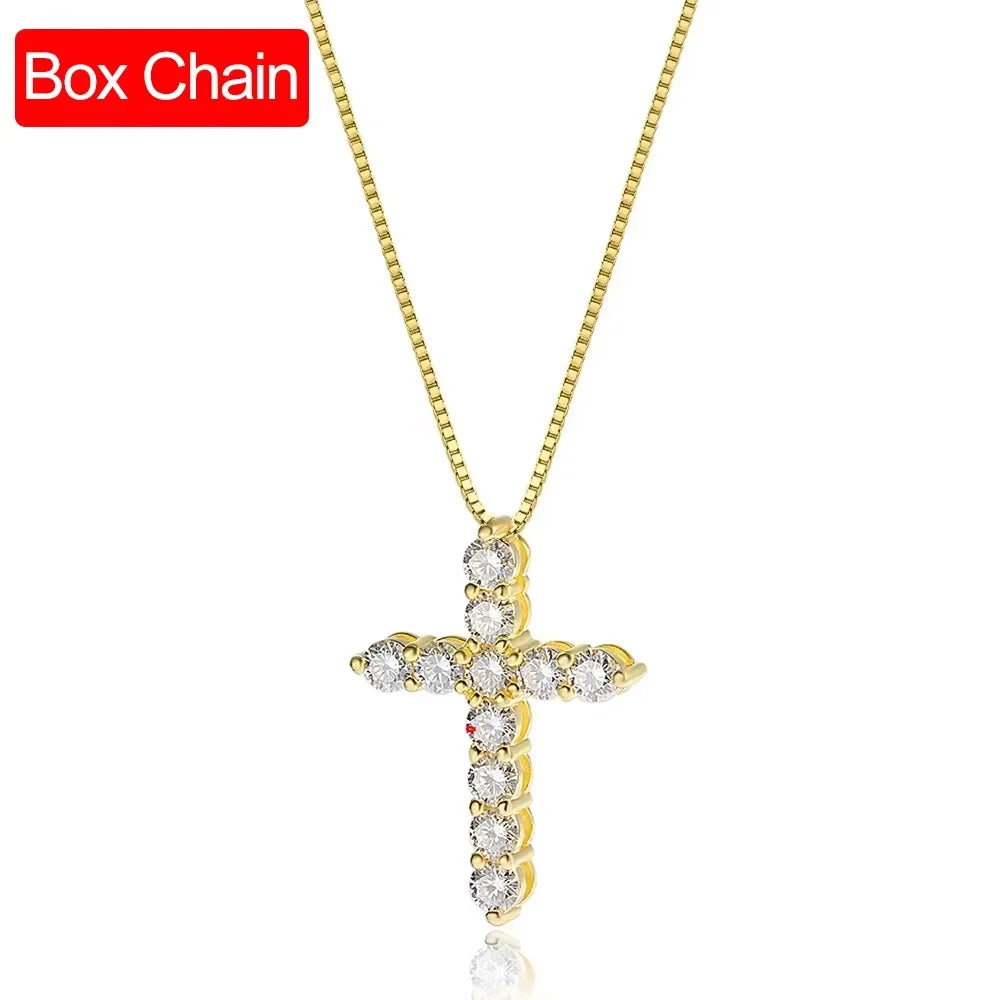 Serenity 3mm 4mm 5mm Black Moissanite Cross Pendant Necklace For Women Men 100% S925 Sterling Silver Jesus Neck Chain