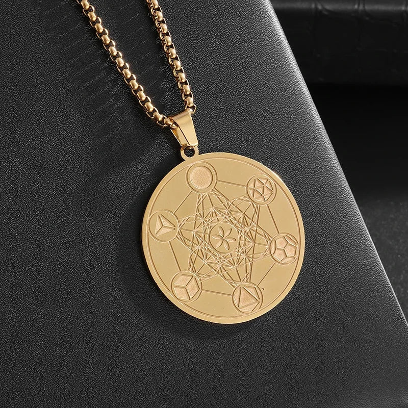 Stainless Steel Solomon Religious Seven Archangels Compass Pendant Necklace Men's Retro Lucky Amulet Jewelry