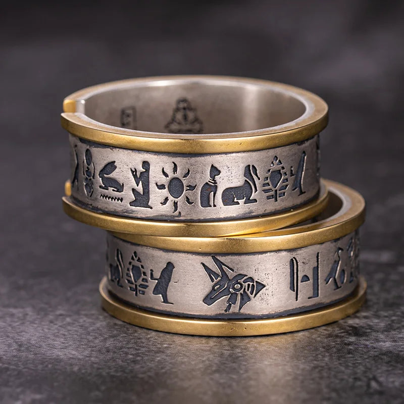 Anubis Symbol Obelisk Totem Ring for Men — Silver-Tone