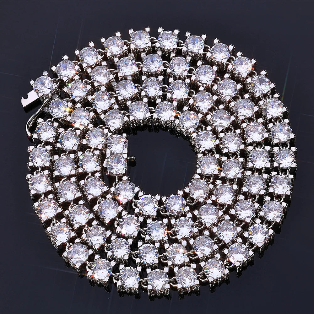 Tennis Chain Necklace Stainless Steel 6MM 3-Sided
