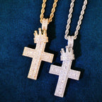 Hip Hop 3A+ CZ Stone Paved Bling Iced Out Crown Cross Charm Pendants Necklace for Men Rapper Jewelry Gold Silver Color