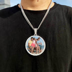 ESKEEM Big Circle Photo Medallions Chain Pendant Iced Out Men Hip Hop Memory Picture Pendant Jewelry Christmas Gift