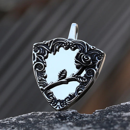 316L Stainless Steel Men's Necklace Mirror With Flowers Pendant Necklace Vintage Accessories Fashion Party Gift