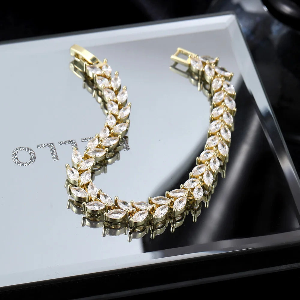 Silver Iced Out Leaf Bracelet Zirconia