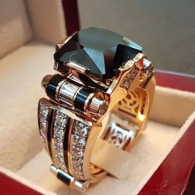 Square Large Zircon Ring — Stainless Steel