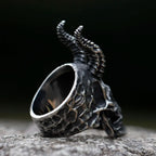 Satanic Skull Horn Ring — Heavy Gothic, 316L Stainless Steel