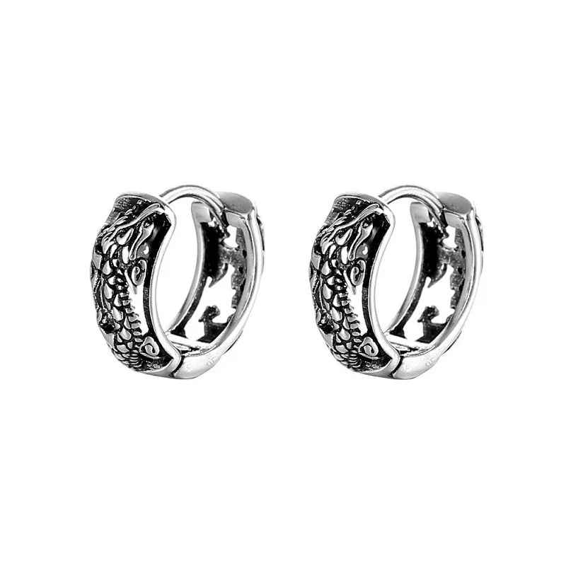 Vintage Hollow Dragon Carved Earrings — Stainless Steel