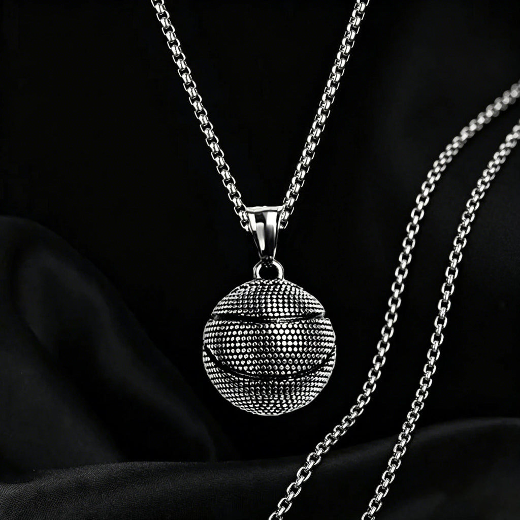 Stainless Steel Basketball Pendant Necklace