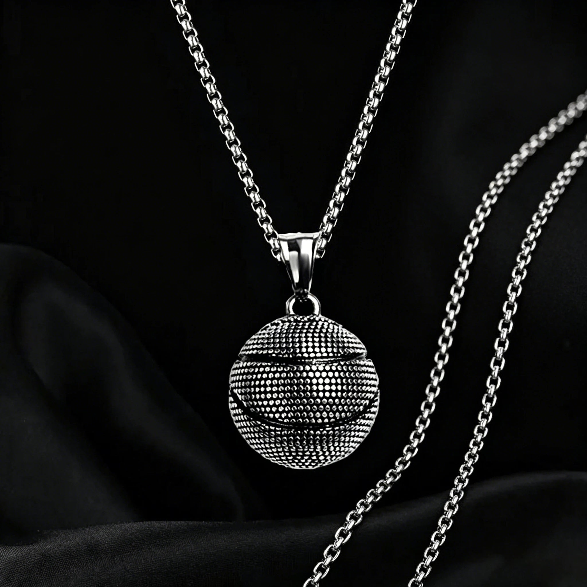 Stainless Steel Basketball Pendant Necklace