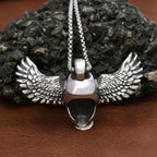 Skull Steel Pendant Big Size Fallen Angel Wings