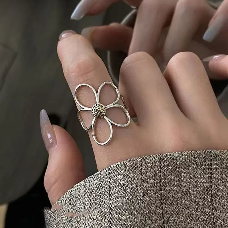 Hug Hands Open Adjustable Ring — Gold-Tone, Clear Stones