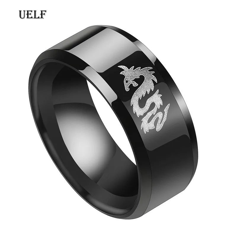 Uelf Punk Fashion Style Antique Retro Male Jewelry Viking Ring Female Black Dragon Amulet Vintage Norse Rune Rings For