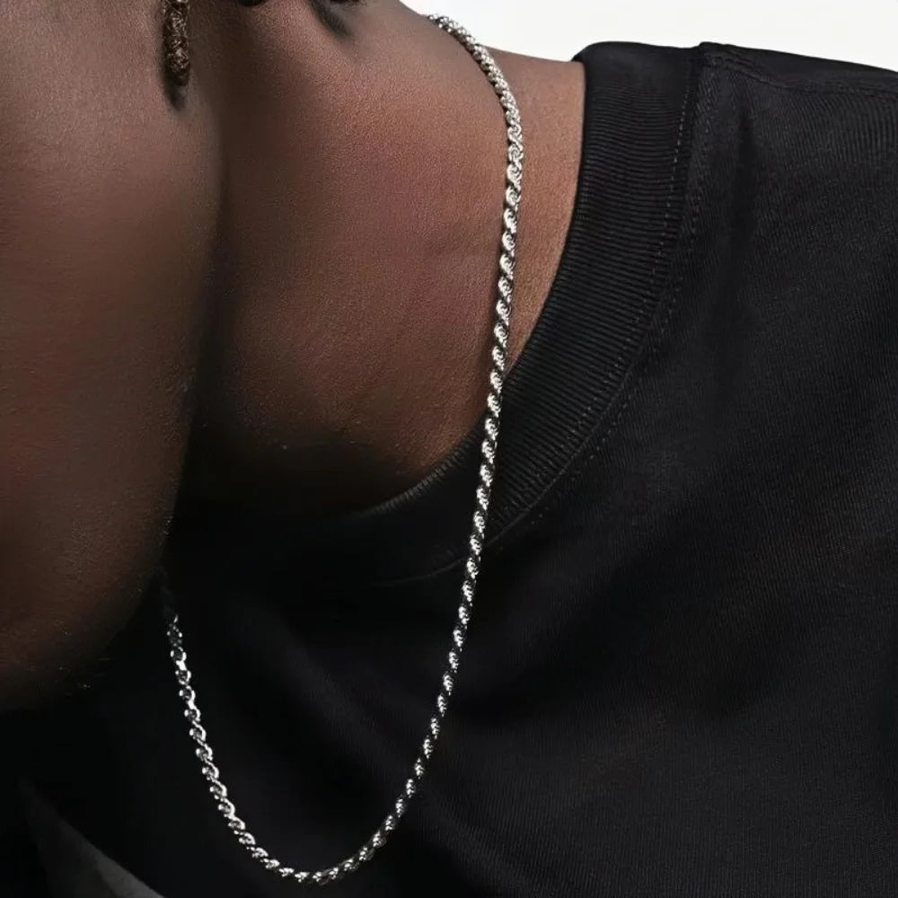Hip Hop Men Stainless Steel Twist Chain Necklace Handmade Spring Buckle Basic Necklace Simple Jewelry Fashion Women Accessories