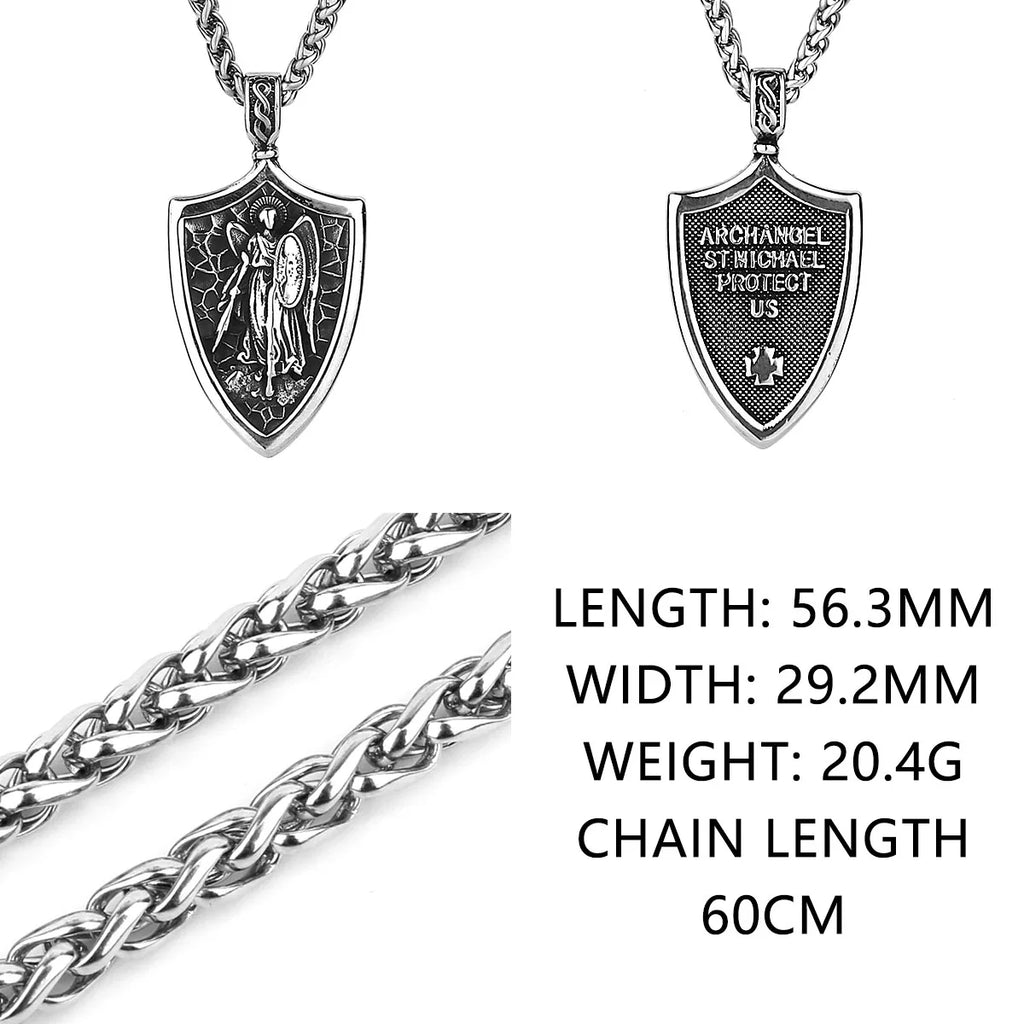 Angel Shield Fashion Archangel Michael Amulet Stainless Steel Pendant Cross Wing Pendant Necklace Gift Wholesale