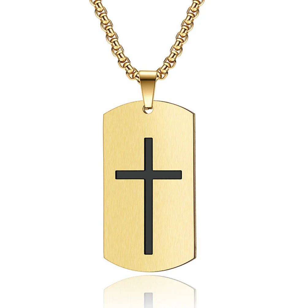 Cross Bible Tag Pendant — Stainless Steel
