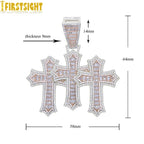 Iced Out Three Cross Pendant Necklace For Women Men Two Tone Silver Color Cubic Zirconia Tennis Chain Luxury Hip Hop Jewelry