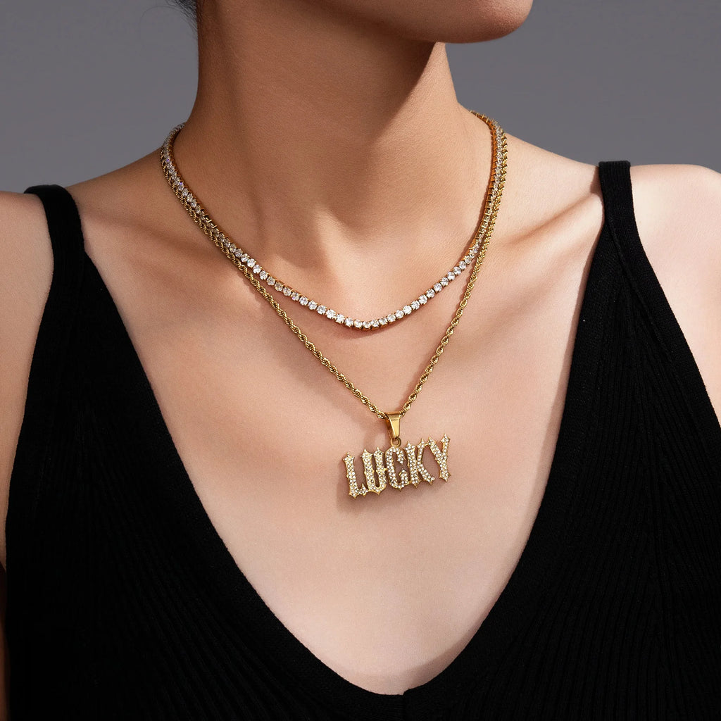 Personalized Custom Zircon Name Necklace Stainless Steel for Women Men Double Layers Zircon Twist Chain Birthday Jewelry Gift