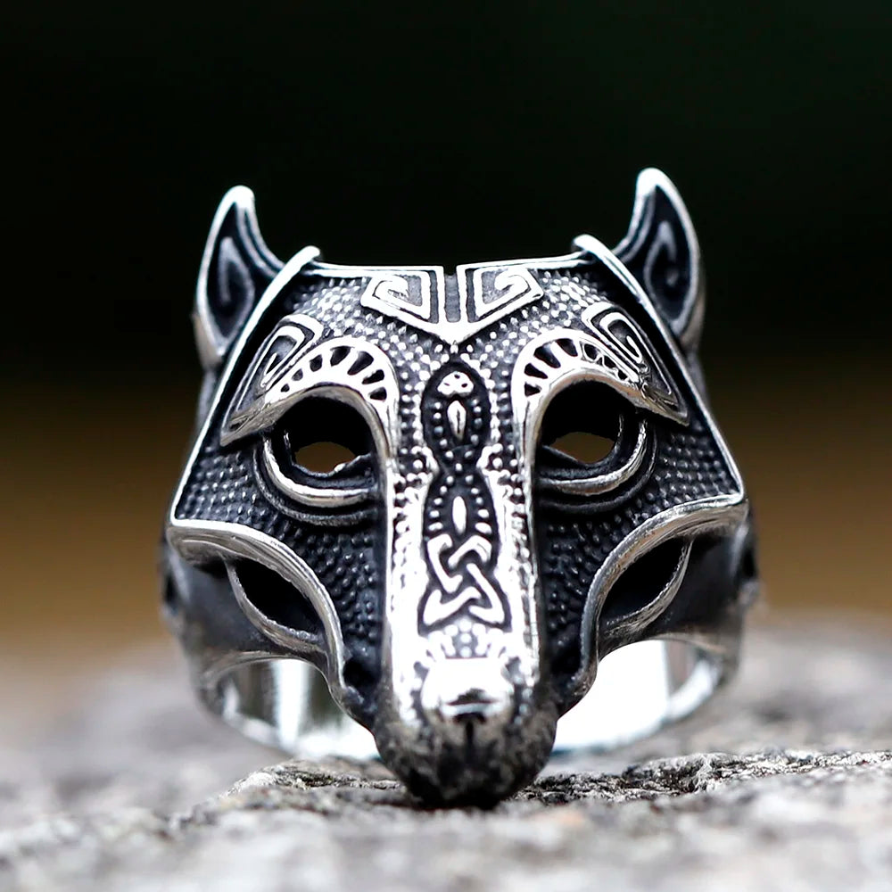 New Viking Githic Style Stainless Steel Ring Men Nordic Trinity wolf head Wedding Rings Jewelry Boyfriend Gift free shipping