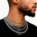 HNSP 316L Stainless Steel Curb Cuban Flat Link Chain Waterproof Necklace For Men Jewelry Minimalist Punk Style Accessories