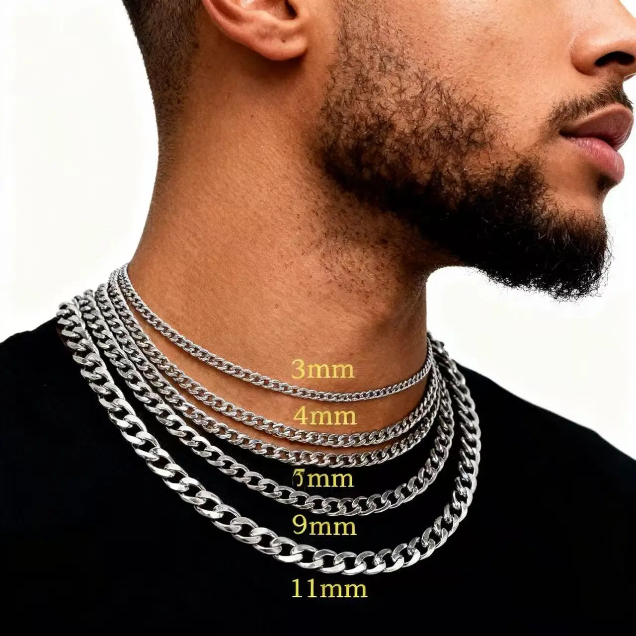 HNSP 316L Stainless Steel Curb Cuban Flat Link Chain Waterproof Necklace For Men Jewelry Minimalist Punk Style Accessories