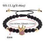 DOUVEI 6mm Pave Zircon Crown Weaving Bracelet Charm Men Black Matte Bracelets For Women Dropshipping ABL007