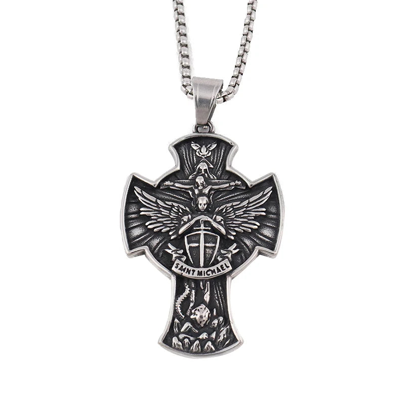 Classic St. Michael Cross Necklace — Stainless Steel