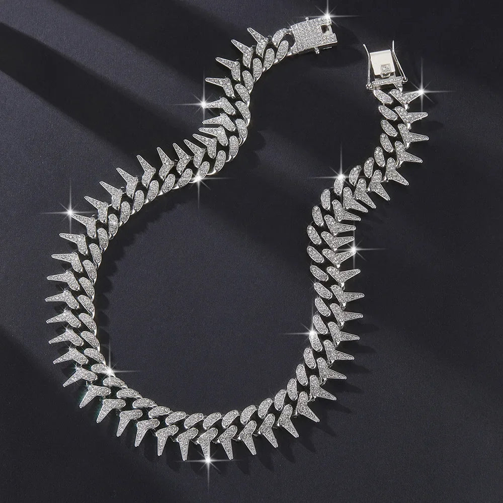 Full 20mm Thorn Set Cuban Chain Punk Retro Hip Hop Chic Bracelet Collarbone Chain Hip Hop Accessory