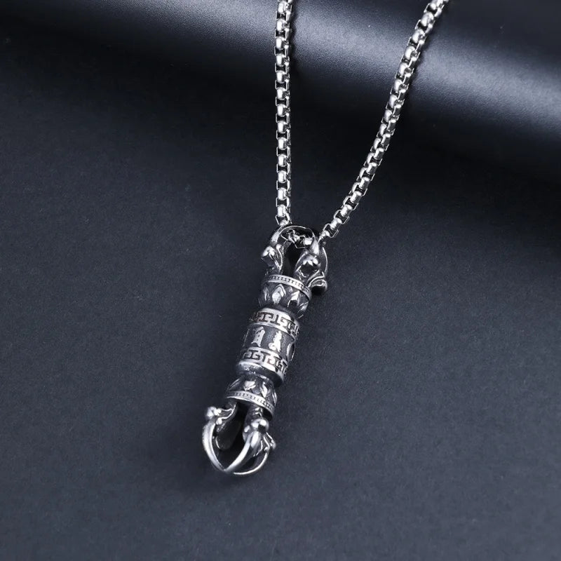 Copper electroplated gold vintage six-character mantra pestle necklace pendant Five-pronged Vajra Pestle for Protection